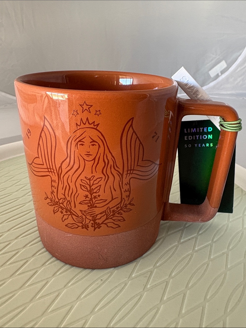 New Starbucks 50 years anniversary 12 fl Orange Mermaid Ceramic Mug